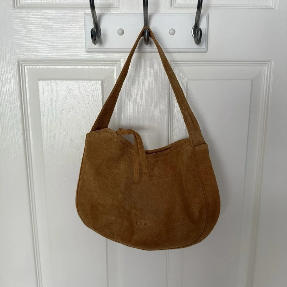 Margot New York CAMILA HOBO Suede Crescent Purse Shoulder Bag Light Brown Camel